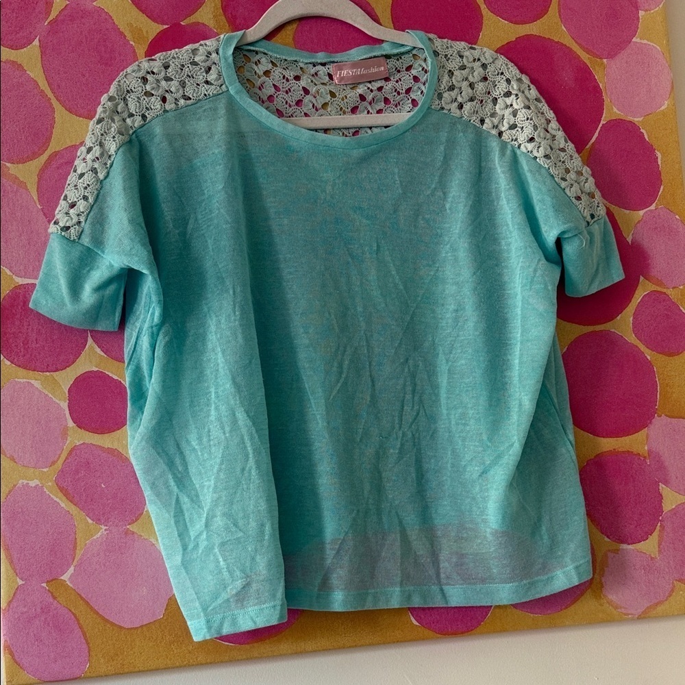 Fiesta Teal Top with Lace Accents